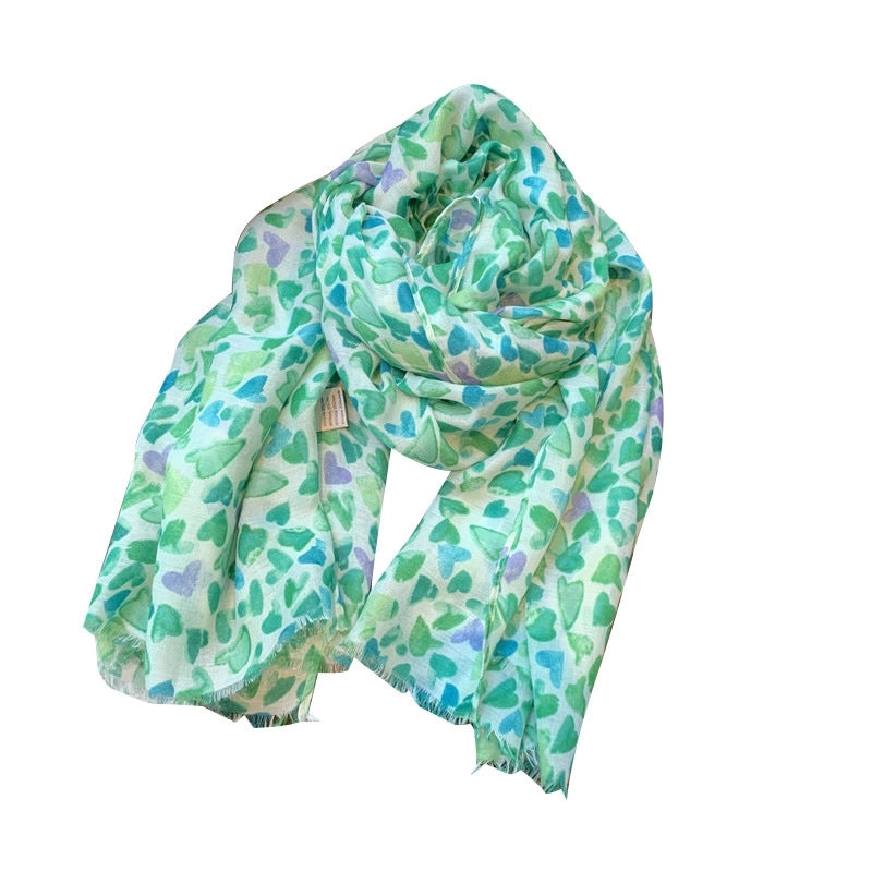 Women's Casual Cute Heart Shape Polyester Printing Shawl
