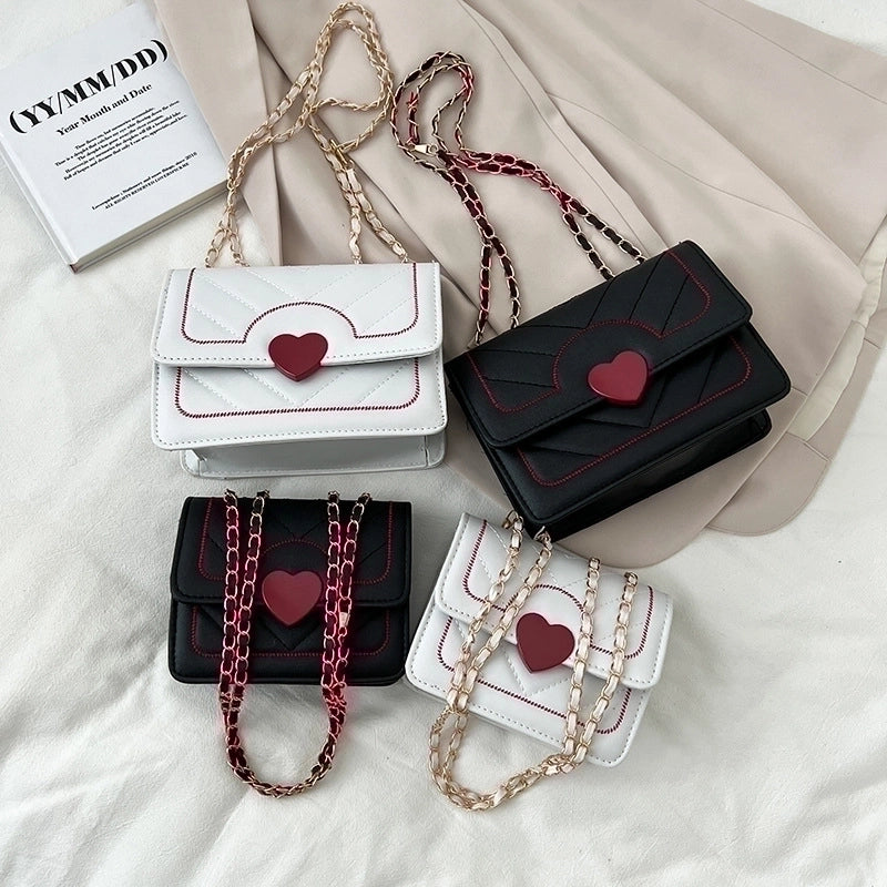 Women's Small Pu Leather Color Block Classic Style Magnetic Buckle Square Bag