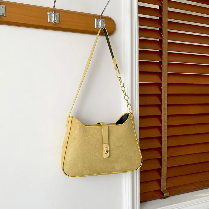 Women's Suede Solid Color Classic Style Sewing Thread Square Zipper Buckle Shoulder Bag