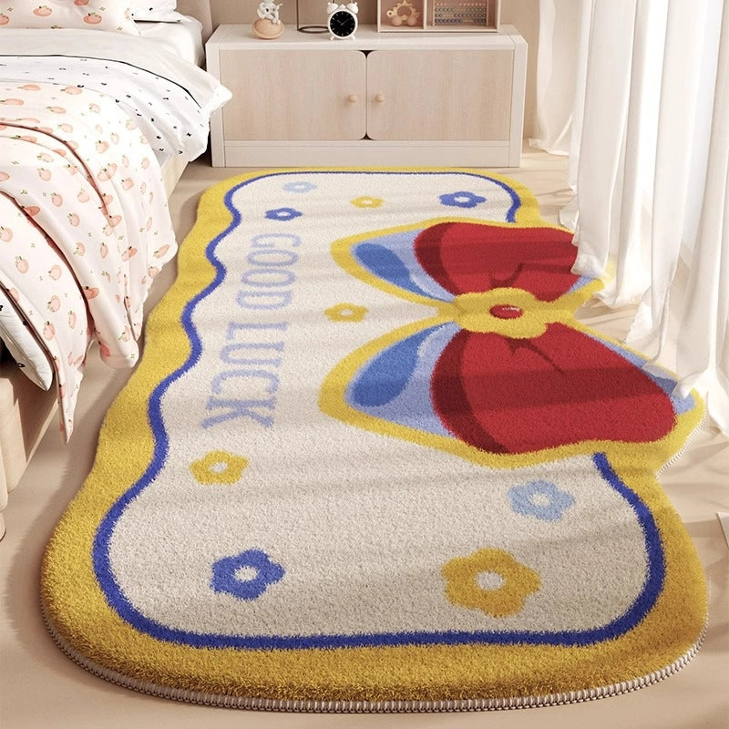 Cute Plaid Cherry Bow Knot Imitation Cashmere Carpet Bathing