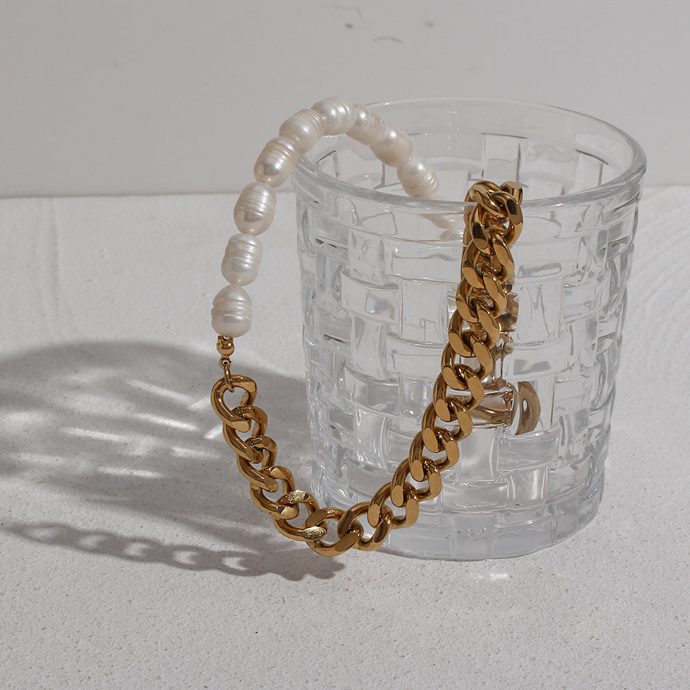 Pearl Geometric Stainless Steel 18K Gold Plated Necklaces