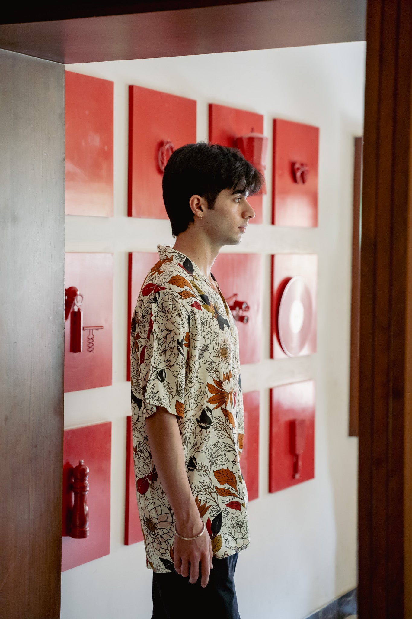 Red Leaf Floral Oversize Shirt