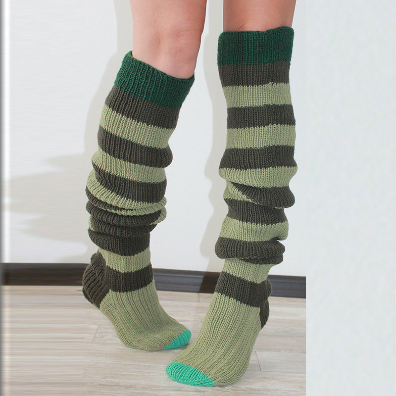 Striped Over The Knee Knitted Pile Socks