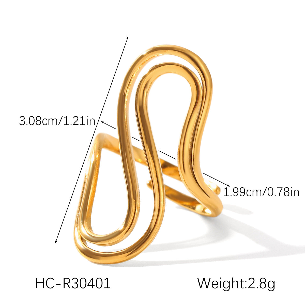 Stainless Steel Gold Beans Irregular Opening Ring Niche Design Ring Female Titanium Steel Hand Jewelry