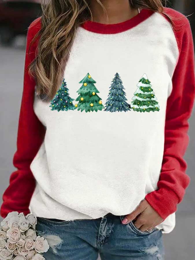 Women's Christmas Trees Print Casual Long Sleeve Hoodie