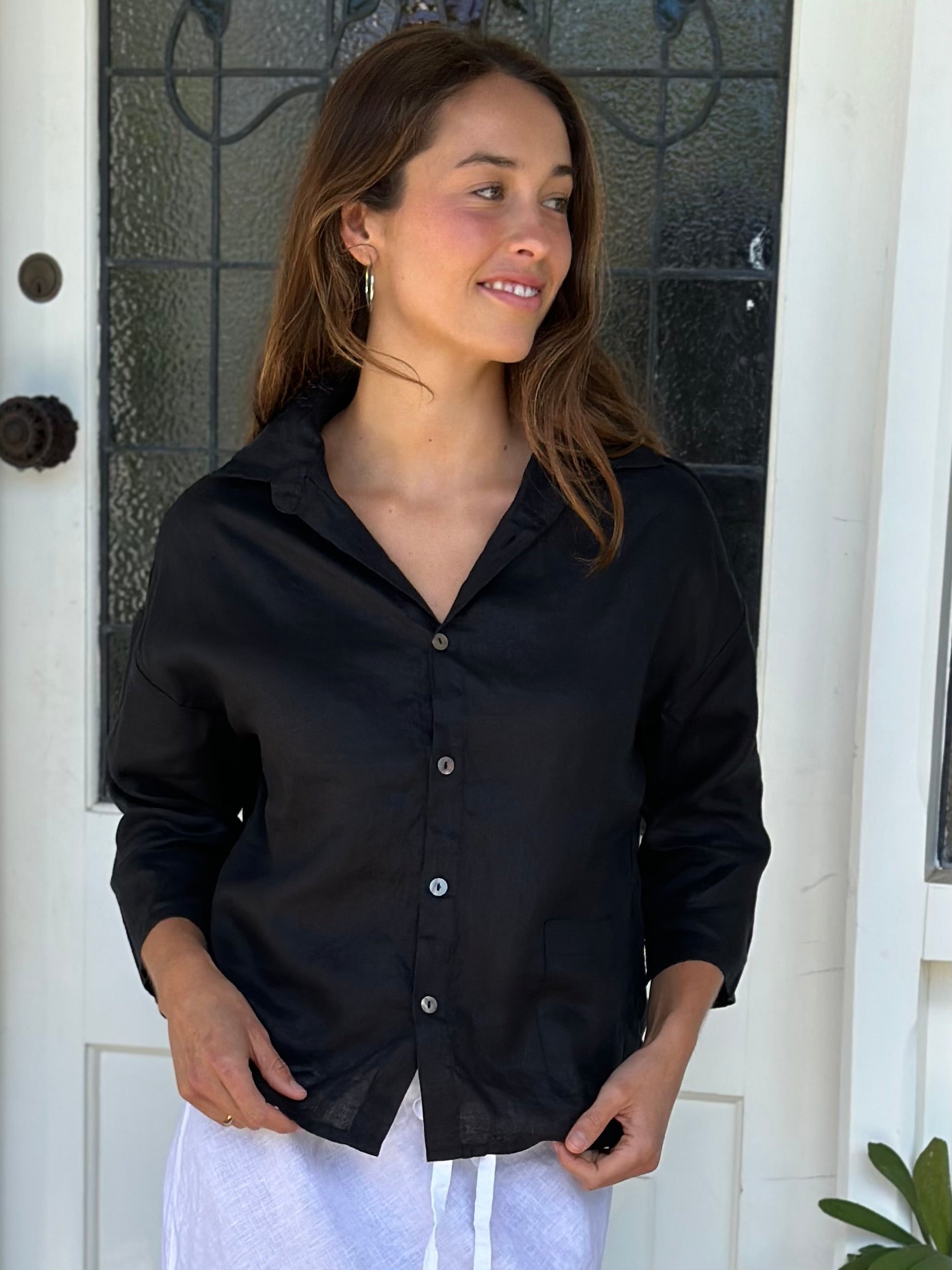 deanna shirt  - black linen