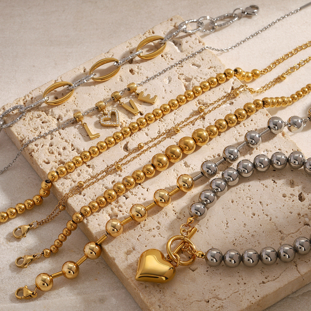 Jie Ding Stainless Steel Beaded Bracelet Color Matching Letter Metal Chain Titanium Steel Jewelry