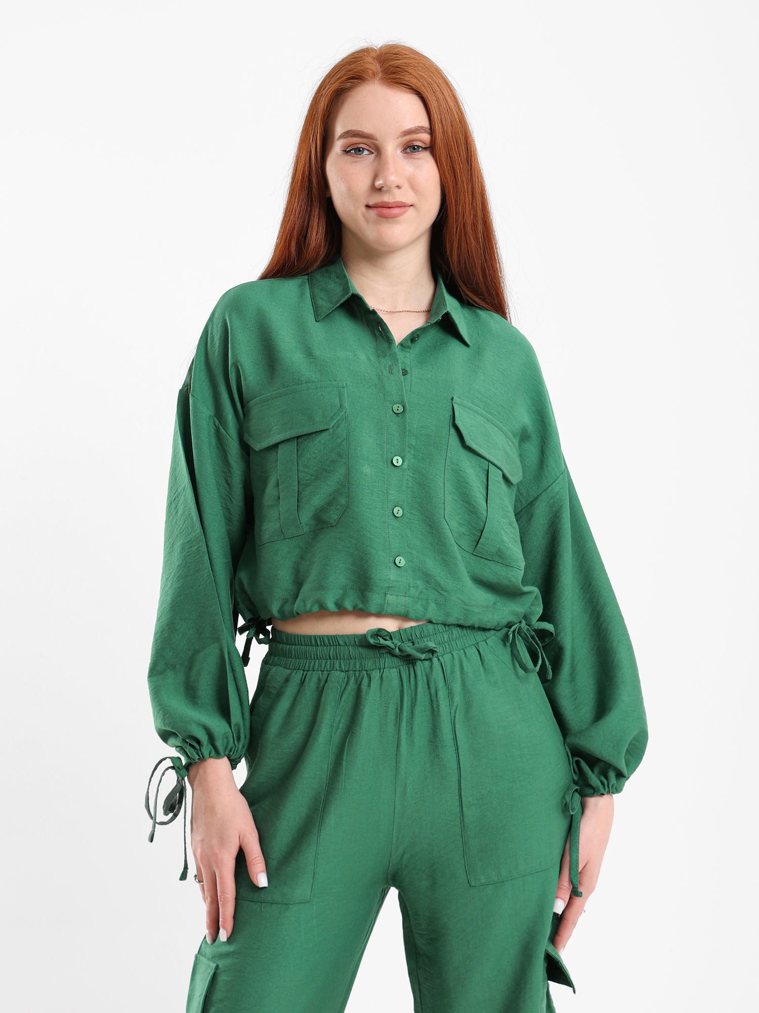 Drawstring Cropped Shirt