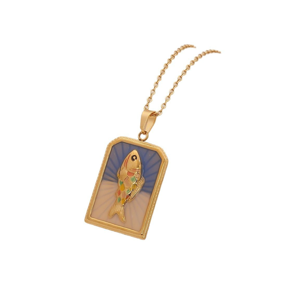 Vintage Stainless Steel Tarot Oil Drop Fish Pendant Necklace N1534