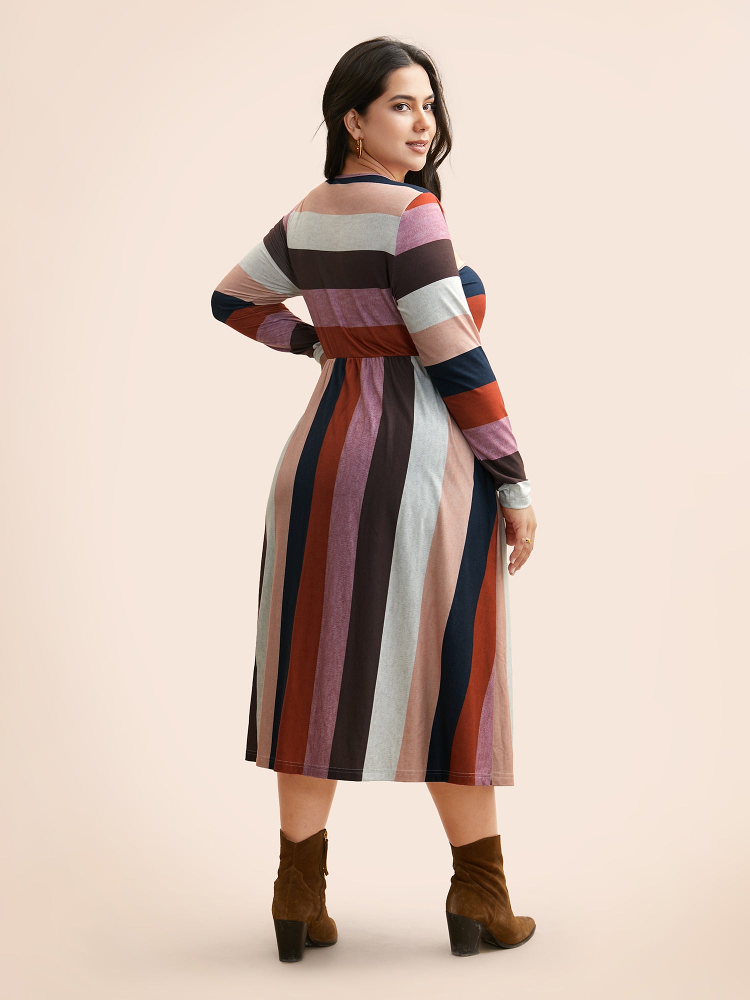 Striped Contrast Crew Neck Knit Dress