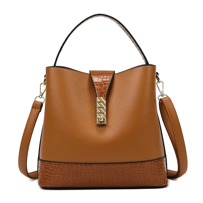 Women's Medium Pu Leather Solid Color Fashion Bucket Lock Clasp Crossbody Bag