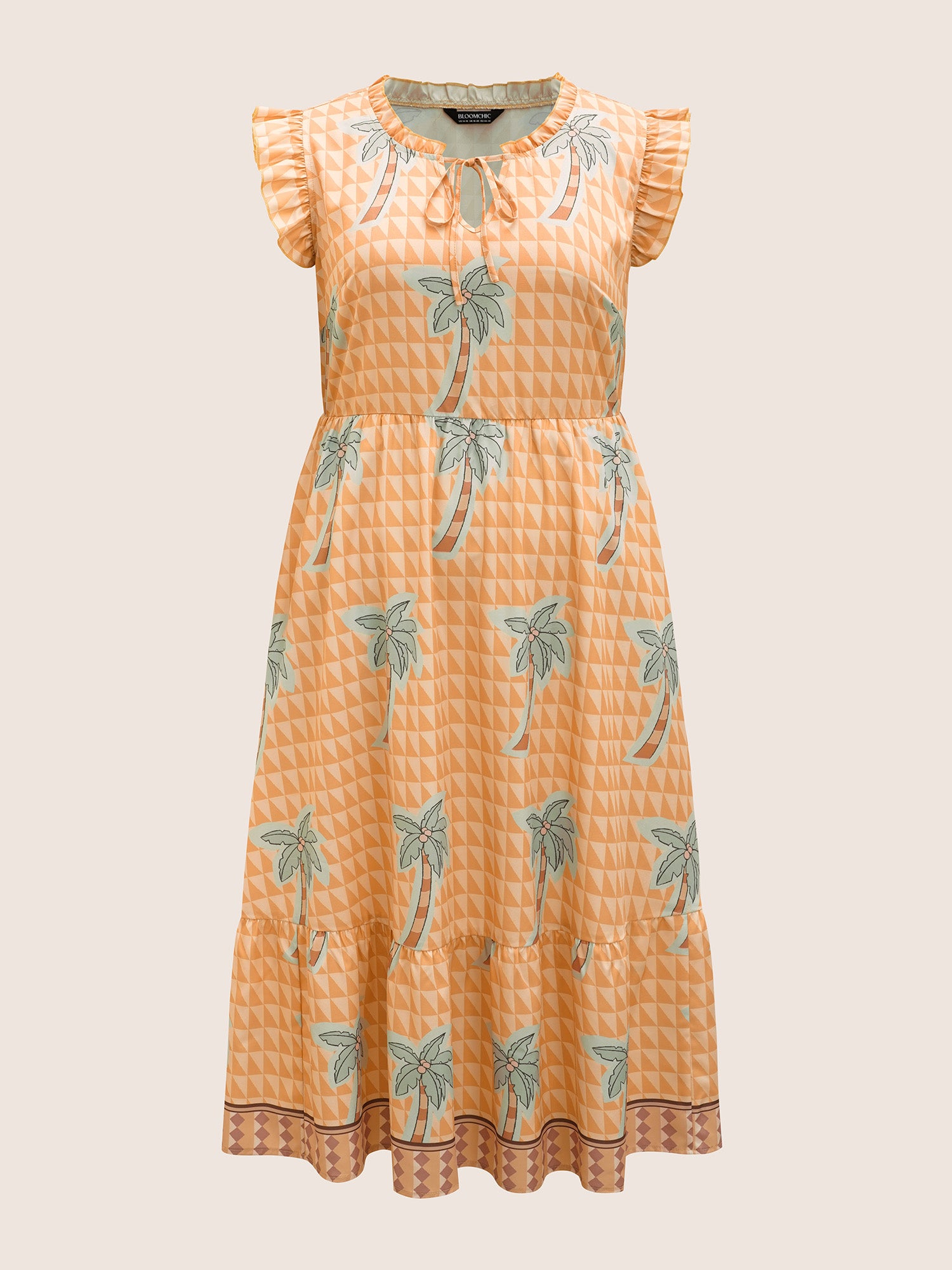 Tropical Print Tie Knot Ruffle Cap Sleeve Dress