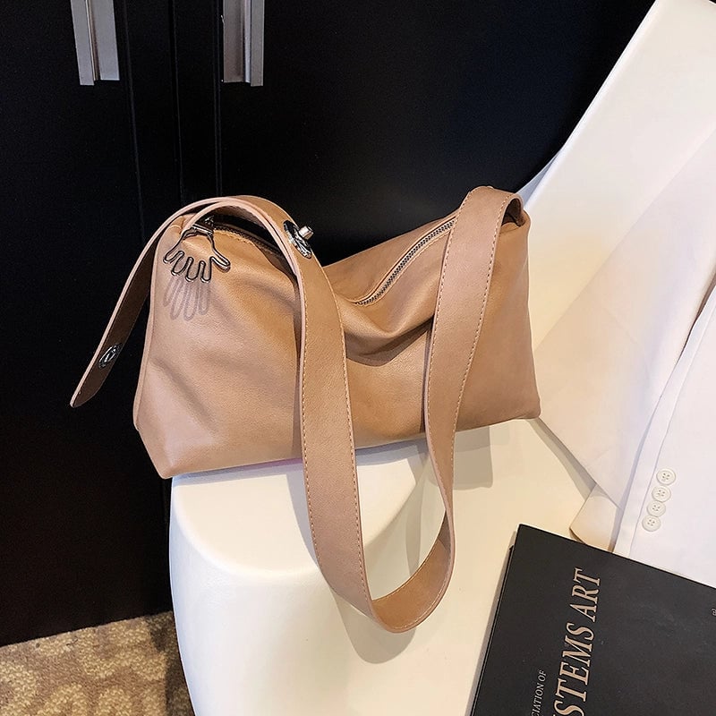 Women's Pu Leather Solid Color Basic Classic Style Sewing Thread Pillow Shape Zipper Shoulder Bag