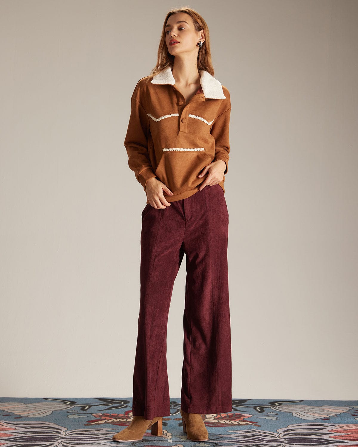 The Wine Red High Waisted Straight Pants