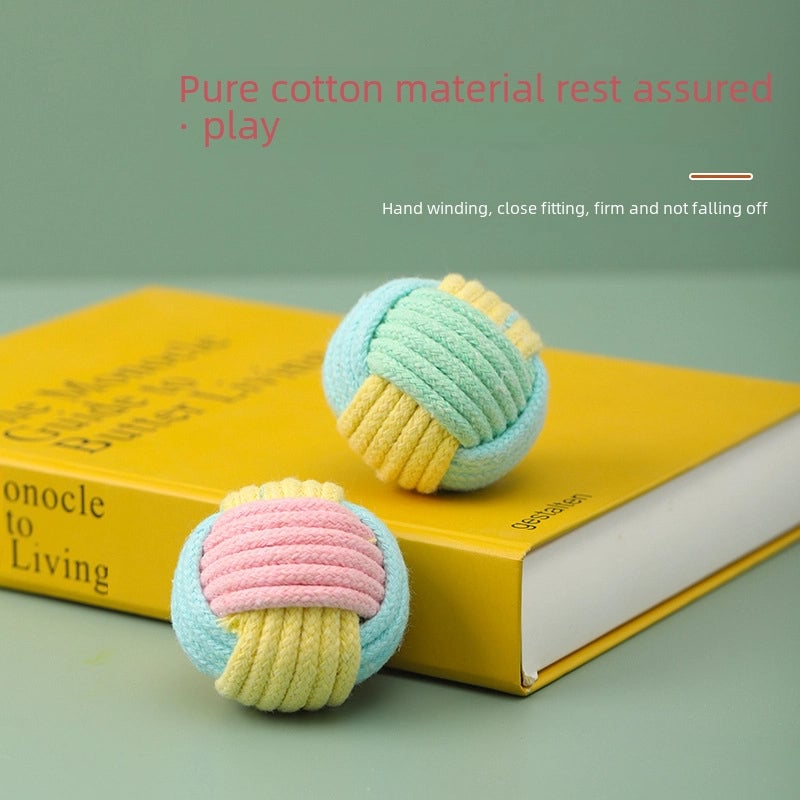 Creative Funny Cat Fur Ball Handmade Cat Cotton Ball Plush Relieving Stuffy Self-Hi Training Pet Molar Interactive Toy