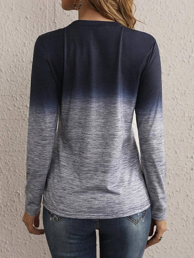 Women's T shirt Tee Print Daily Casual Long Sleeve Crew Neck Navy Blue Spring Fall