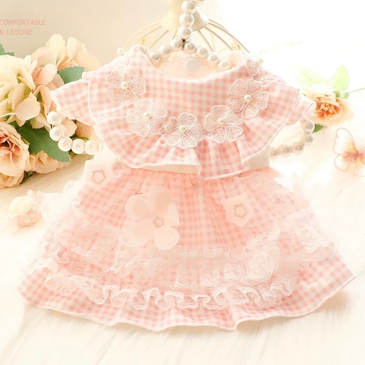 Plaid Flower Decor Tulle Dog Cat Dress