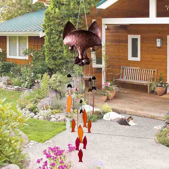 🐱Handcrafted Metal Cat and Recycled Glass Fish Wind Chime🎏