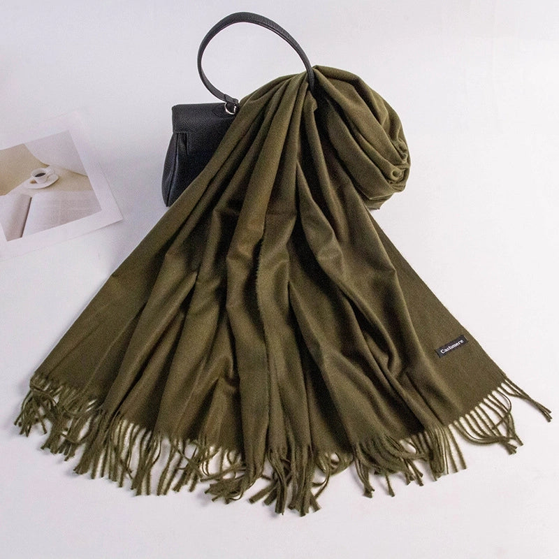 Autumn And Winter New Annual Meeting Cashmere Scarf Women's Tassel Shawl Padded Scarf Warm Solid Color Scarf