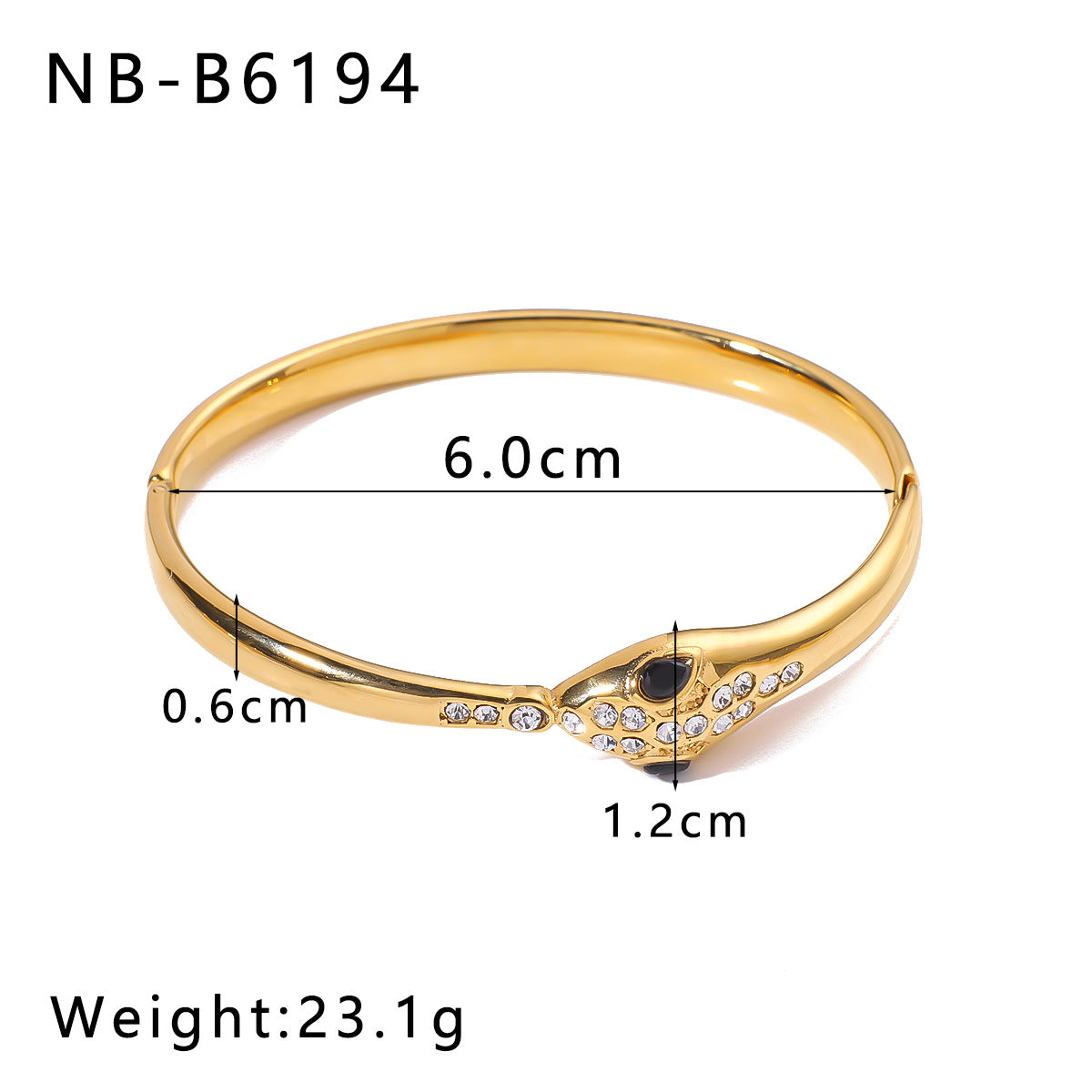 Snake-Shaped Diamond-Encrusted Cast Open Titanium Steel Bracelet Niche Design Stainless Steel 18K Gold-Plated Bracelet
