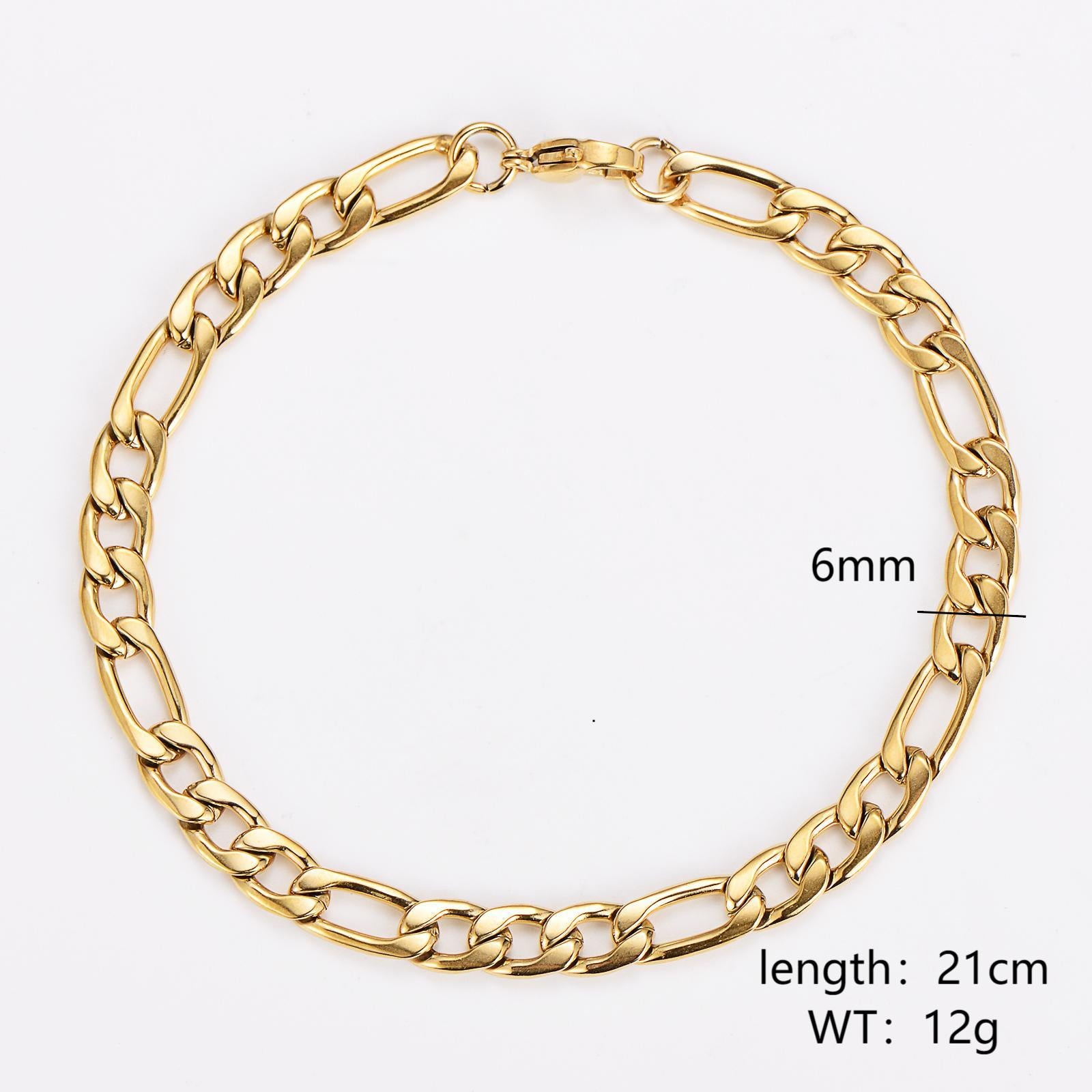 Aml Hot Item 3: 1Nk Punk Cuban Chain Bracelet Men'S And Women'S Stainless Steel Simple Basic Figaro Chain Beads