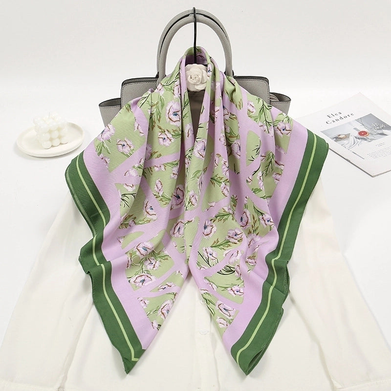 Women's Elegant Flower Polyester Printing Silk Scarf