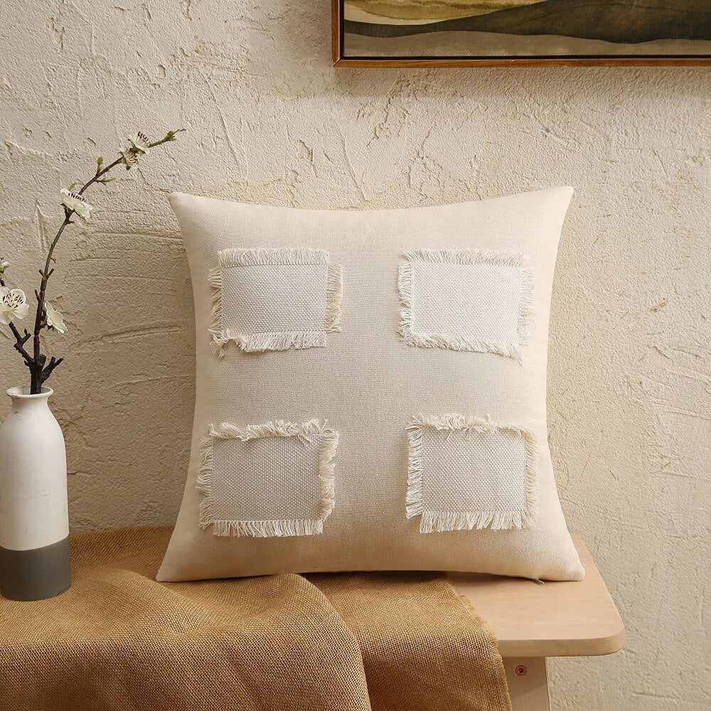 Calara Geometric Patch Linen Cushion Cover