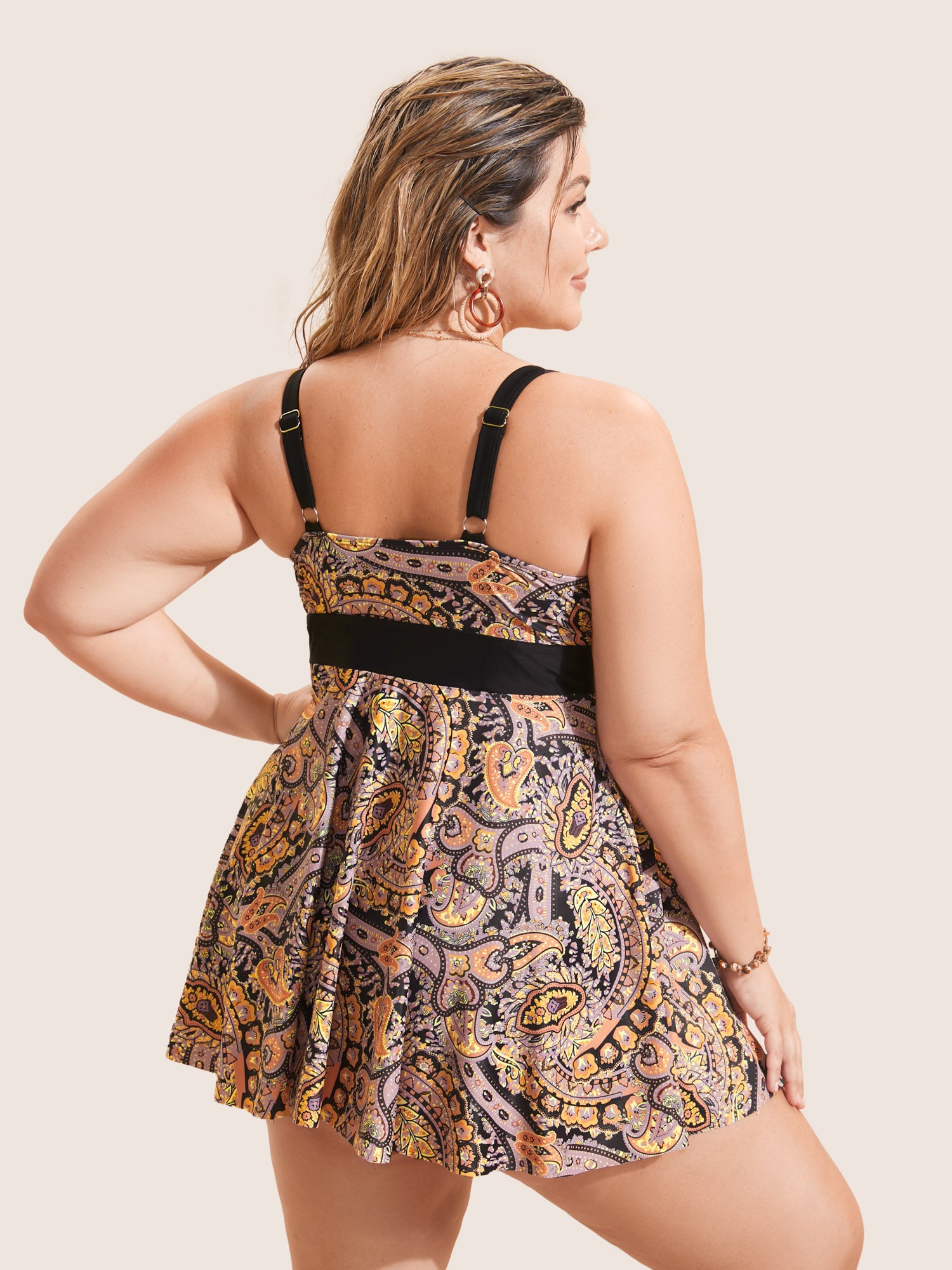 Paisley Print Wrap Contrast Trim Swim Dress
