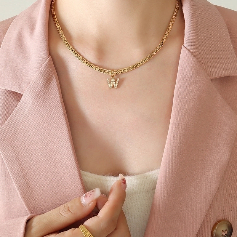 Fashion Letter 304 Stainless Steel Copper Zircon 18K Gold Plated Plating Pendant Necklace
