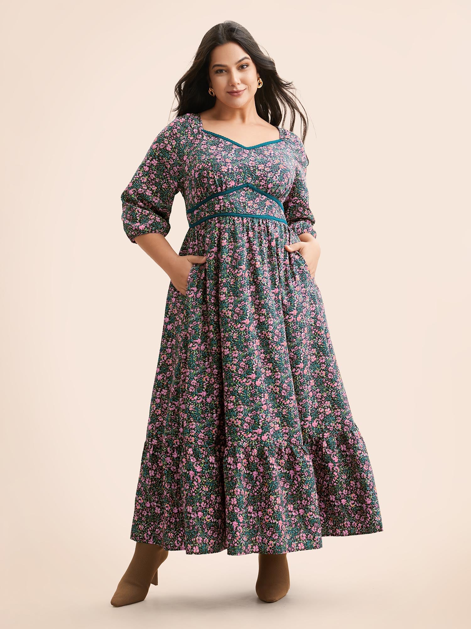 Ditsy Floral Woven Ribbon Maxi Dress