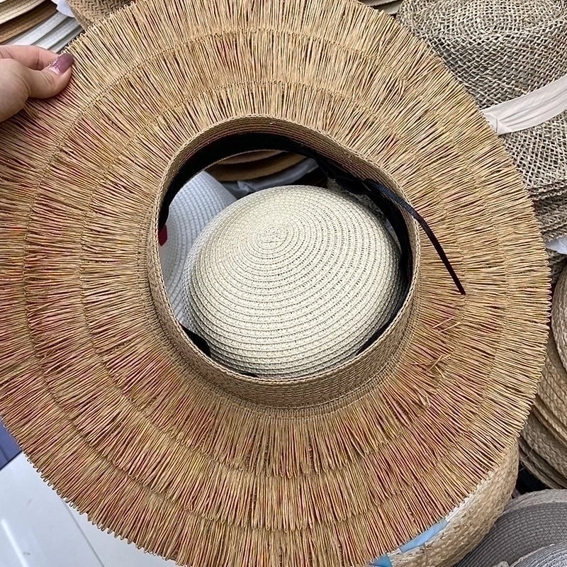 Summer Color Hand-woven Visor Straw Hat Wide Brim Hat