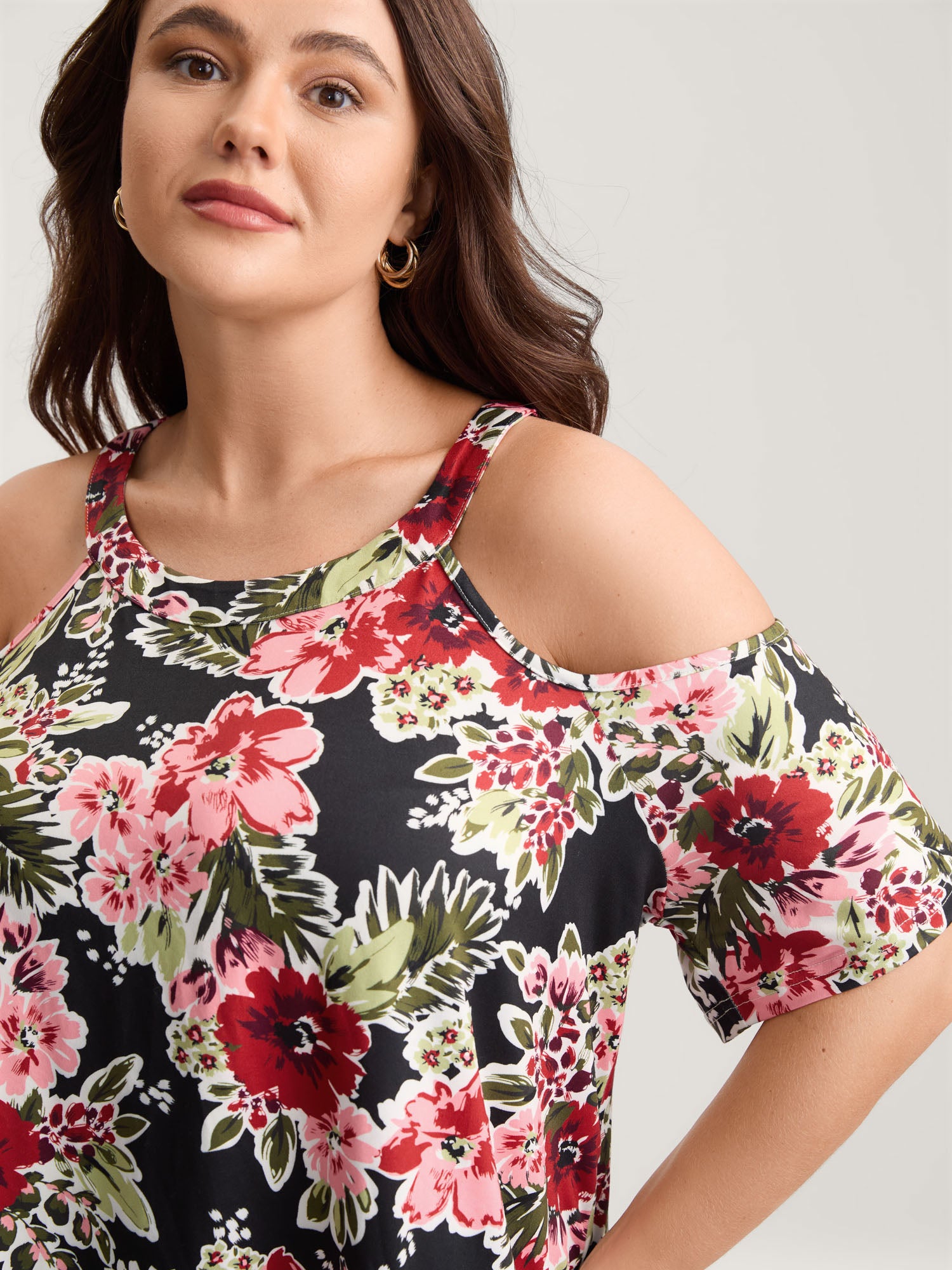 Large Floral Print Off-Shoulder Top