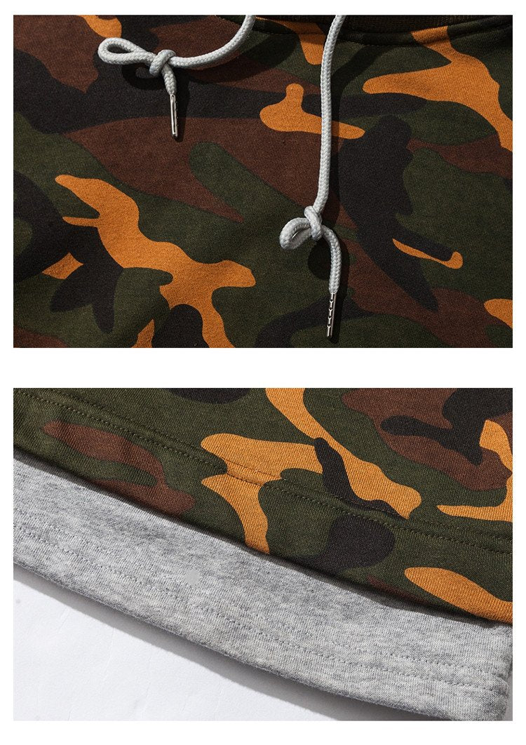 Camouflage Drop Shoulder 2 Layered Hooded Shirt