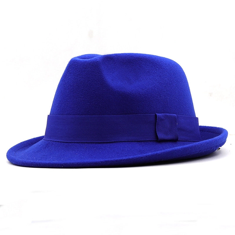 New Brim Hat Woolen Jazz Hat  Top Hat With Hat Band Solid Color Woolen Hat