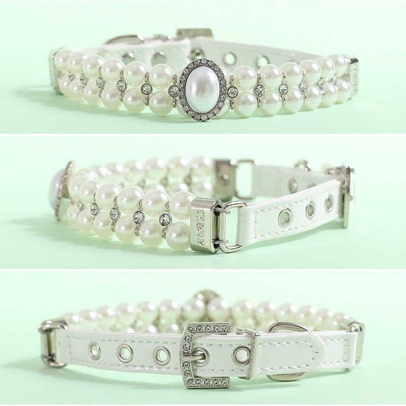 Jeweled Pearl Decor Dog Collar&Leash