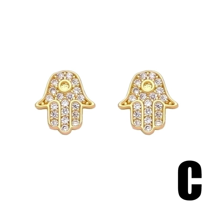 1 Pair Minimalist Heart Shape Crab Fish Bone Plating Inlay Copper Zircon 18k Gold Plated Ear Studs