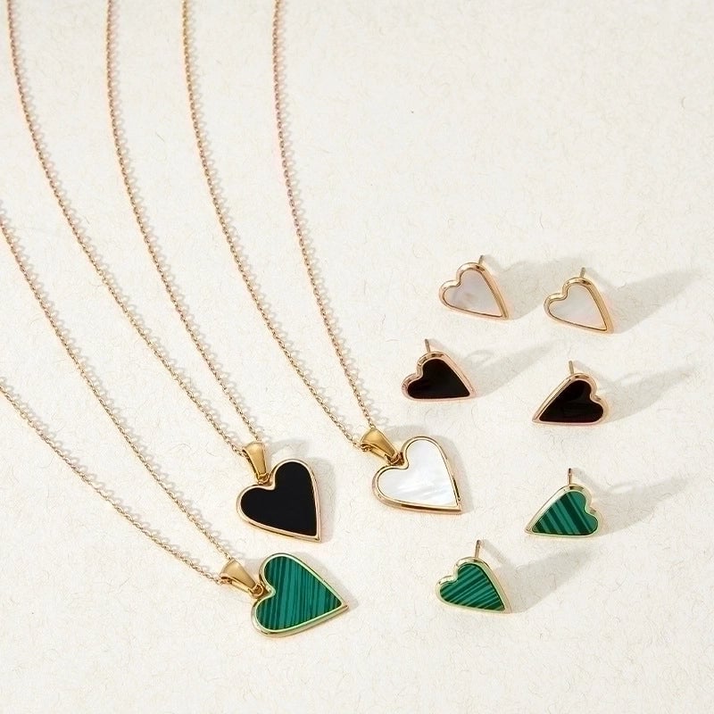 3 Pieces Fashion Heart Shape 304 Stainless Steel Shell 16K Gold Plated White Gold Plated Gold Plated Inlay Earrings Necklace