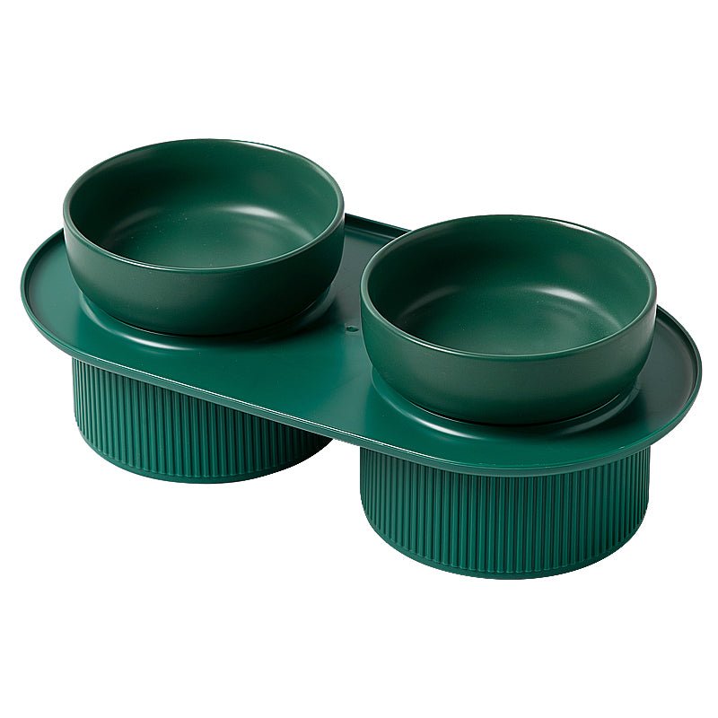 Pre Order - Ribbed Ceramic Double Pet Bowl 3pc Set - Pink