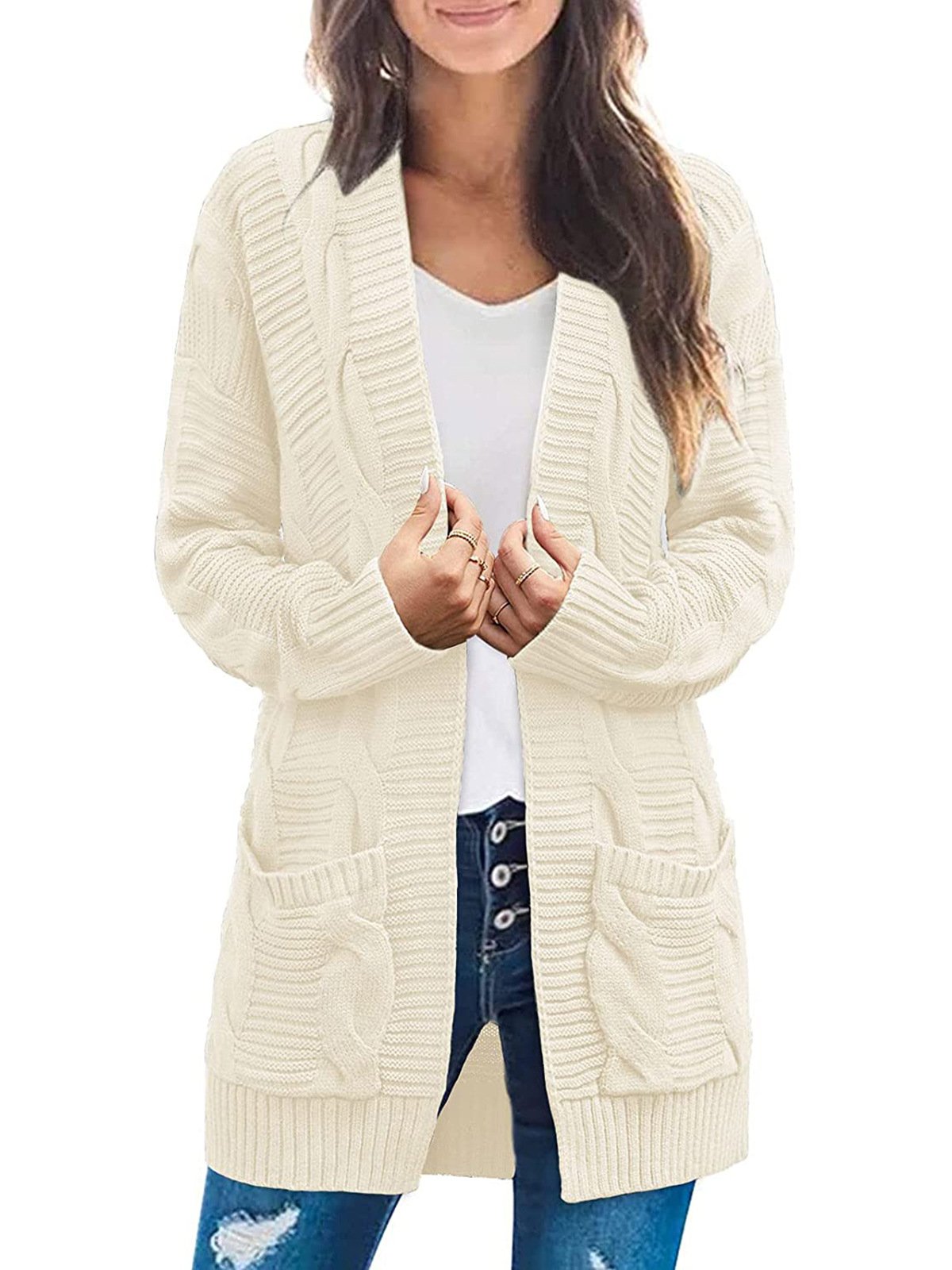 2024 Women's Long Sleeve Cable Knit Cardigan Sweaters