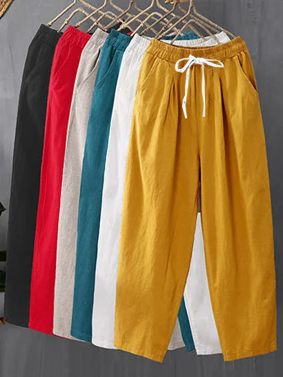 Casual Plain Loose Cotton Pants