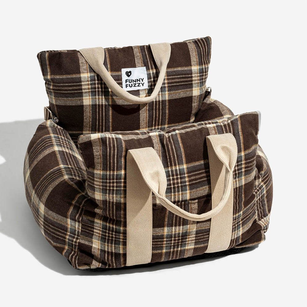 Vintage Plaid Travel Safety Dog Car Seat Beds