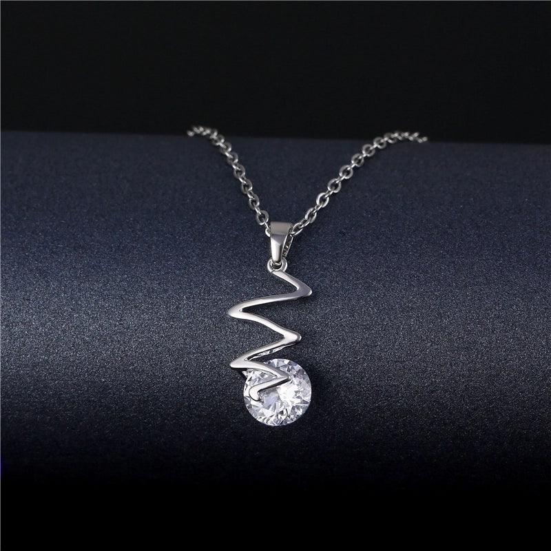 Peacock Leaves Water Droplets Stainless Steel Titanium Steel Platinum Plated Rhodium Plated Zircon Pendant Necklace