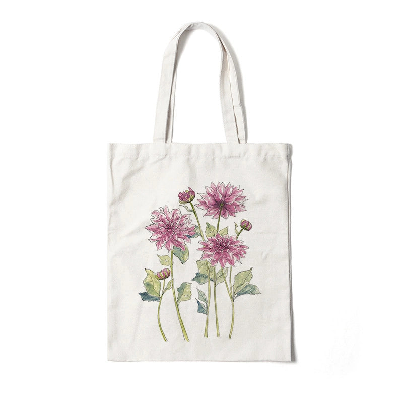 Women's Medium Canvas Flower Basic Classic Style Square Open Canvas Bag