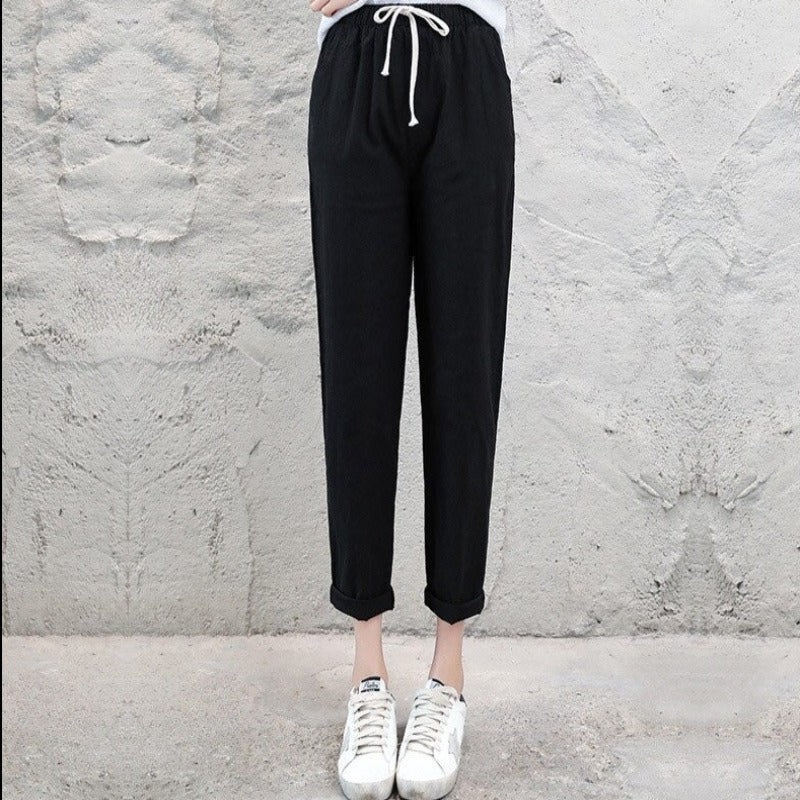 Summer Cotton Linen Wide Leg Harem Trousers
