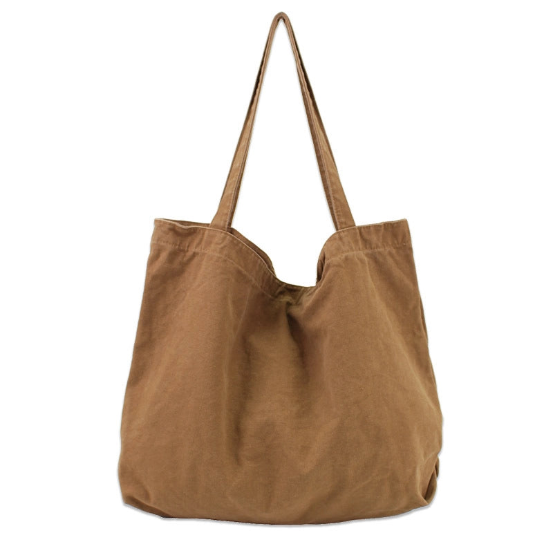 Women's Large Canvas Solid Color Basic Classic Style Open Canvas Bag