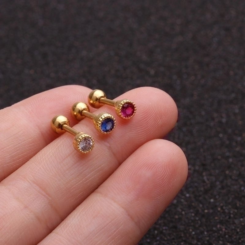 1 Piece Ear Cartilage Rings & Studs Minimalist Round 316L Stainless Steel  Copper Inlay Zircon