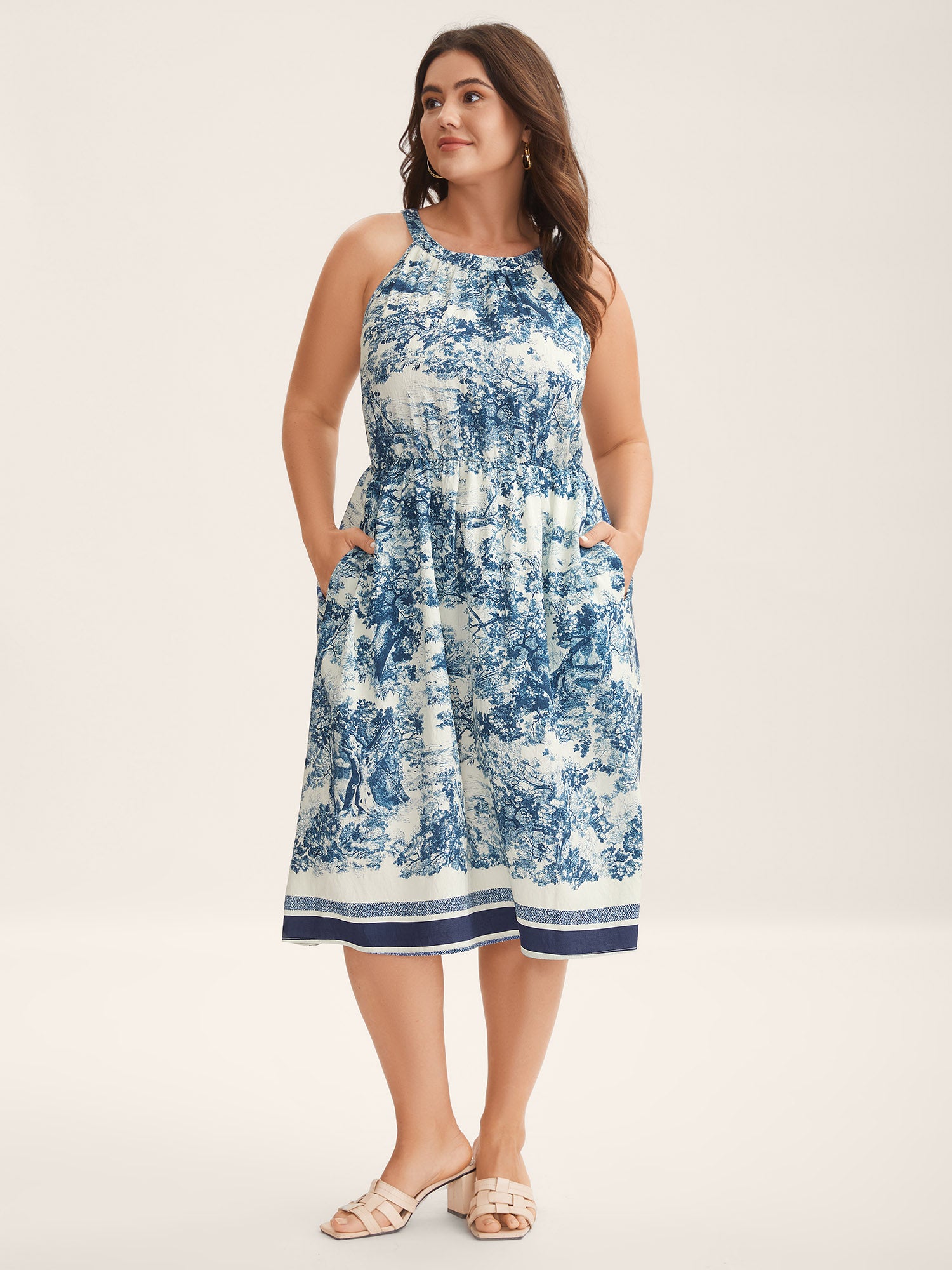Artistic Print Halter Neck Midi Dress