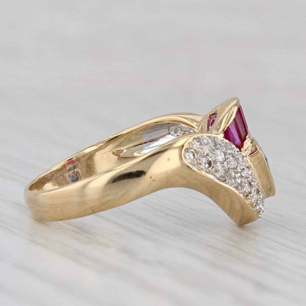 1.25ctw Ruby Sapphire Diamond Ring 18k Yellow Gold Size 6.5