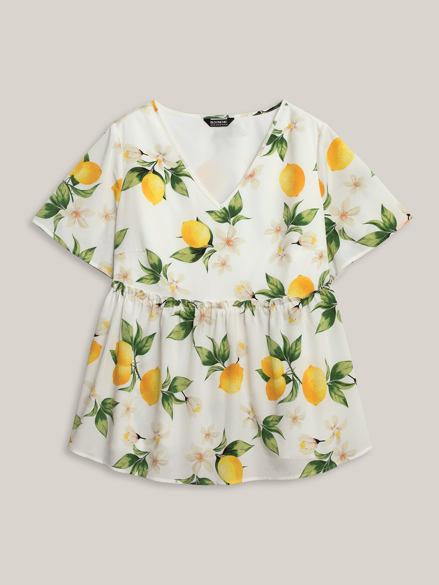 Citrus Print Petal Trim Blouse