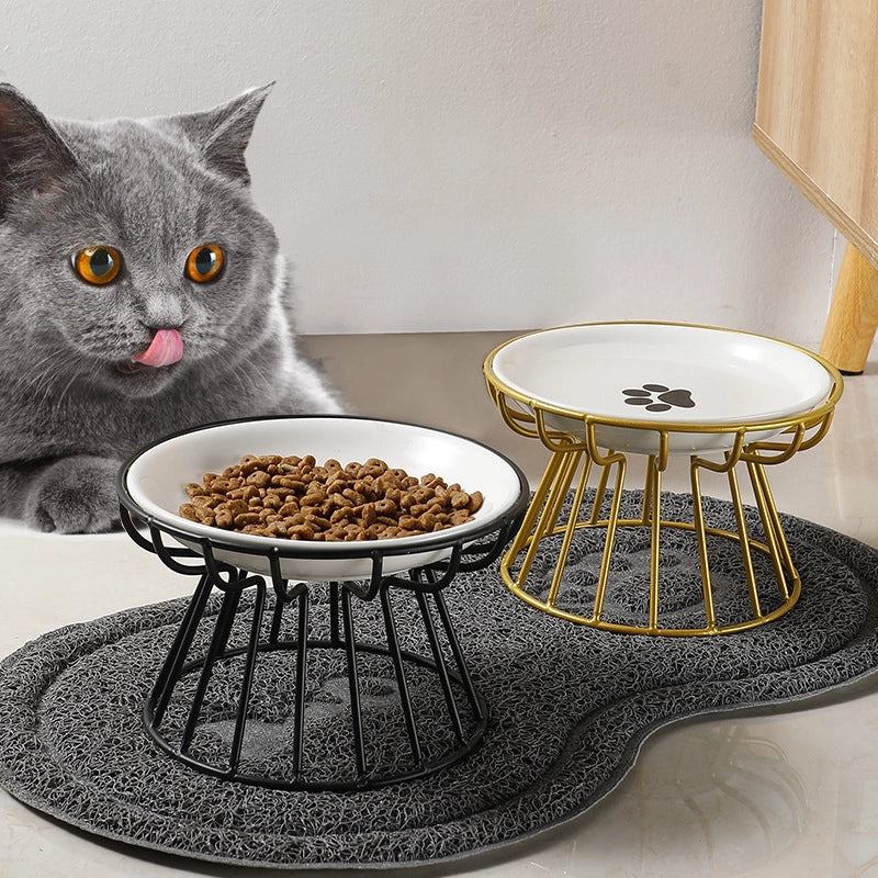 Pet Ceramic Bowl  Cat Bowl High-legged Ceramic Cat Food Bowl Snack Canned Plate Anti-cervical Spondylosis Anti-overturning Cat Food Basin